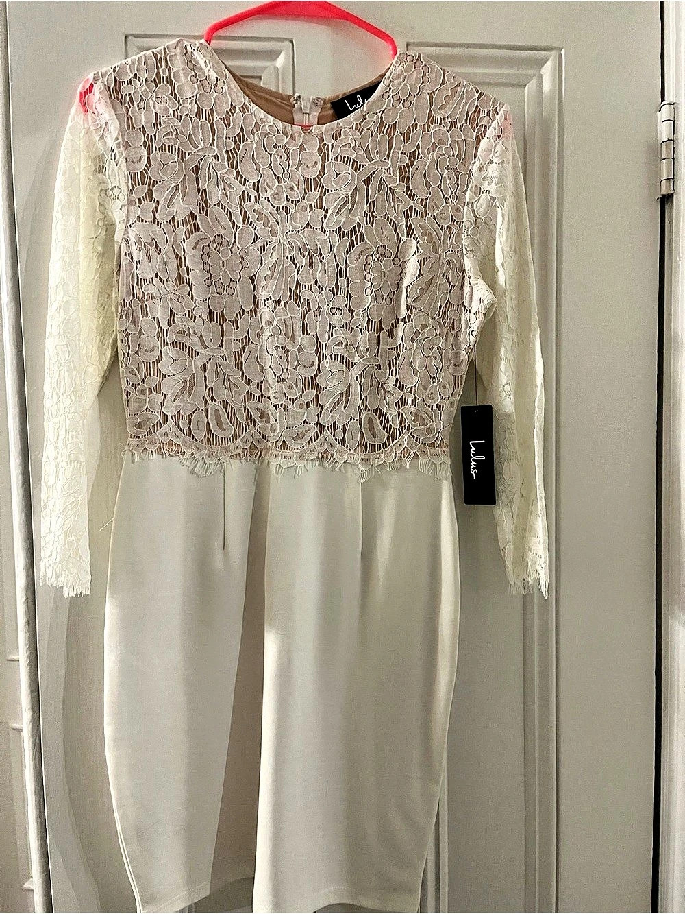 Lulus White Lace Long Sleeve Bodycon Dress Small NWT